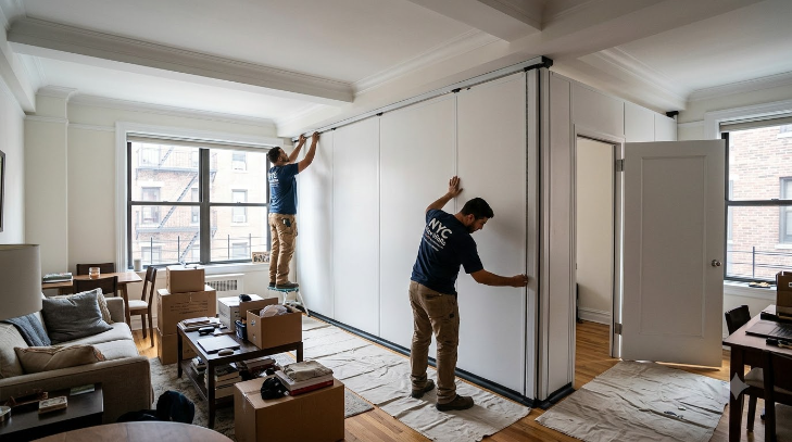 flex wall installation NYC — pressurized flex wall dividing NYC apartment